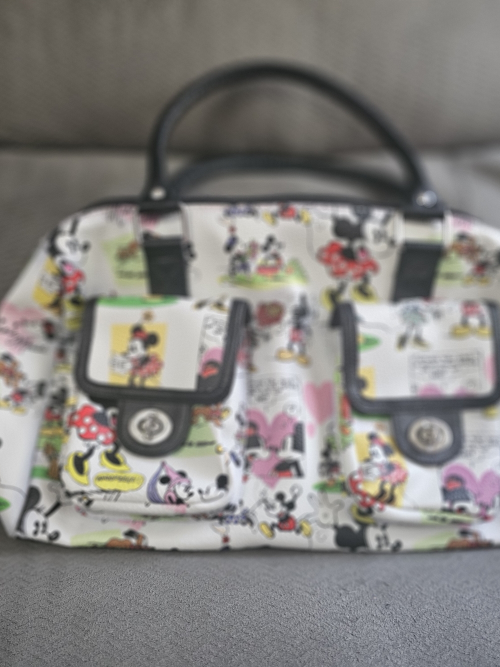 Disney Print White Tote Bag with Black Trim